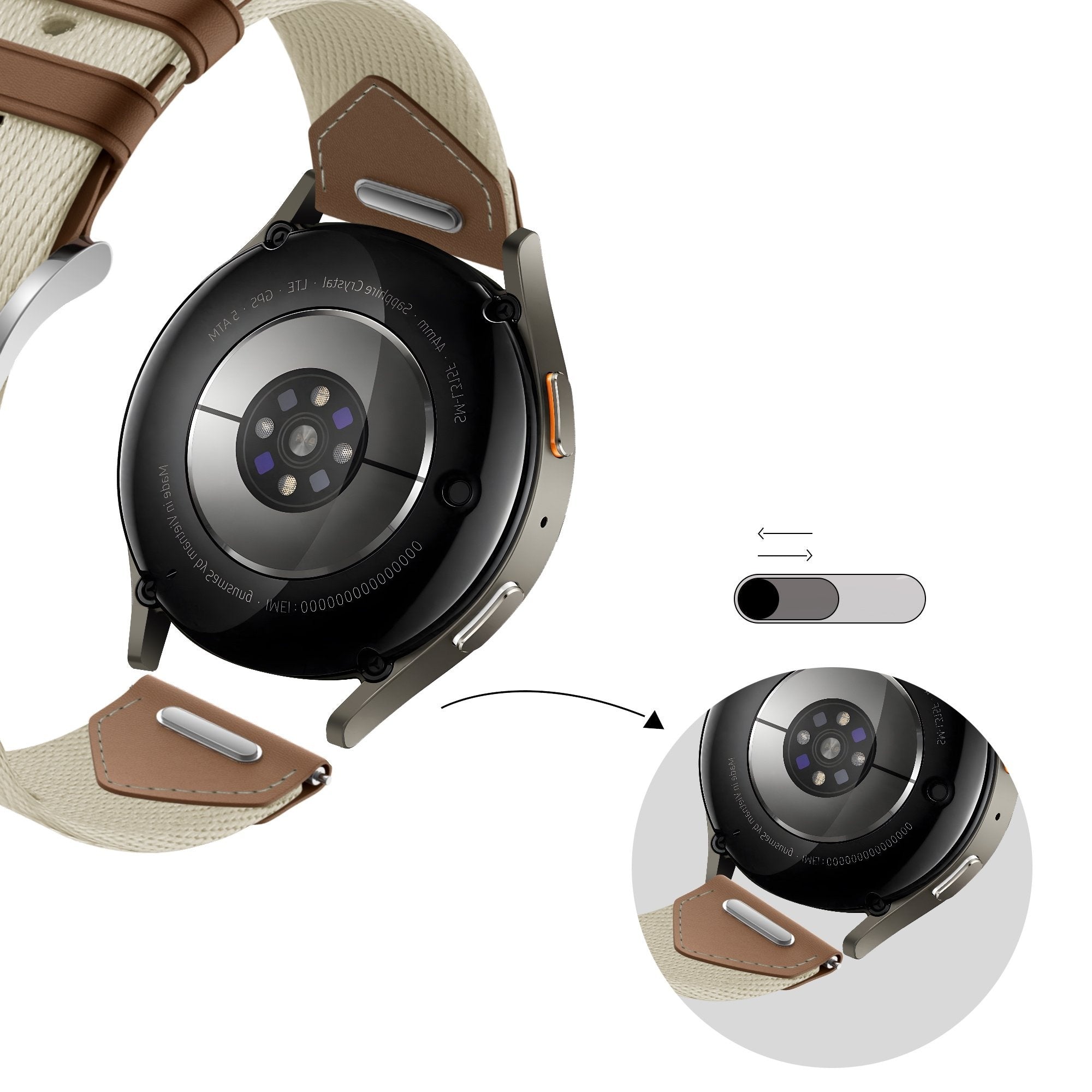 Bandz Fossil Gen 6 - 42mm Leather Hybrid Strap 'Easy Fit' (Beige/Brown)