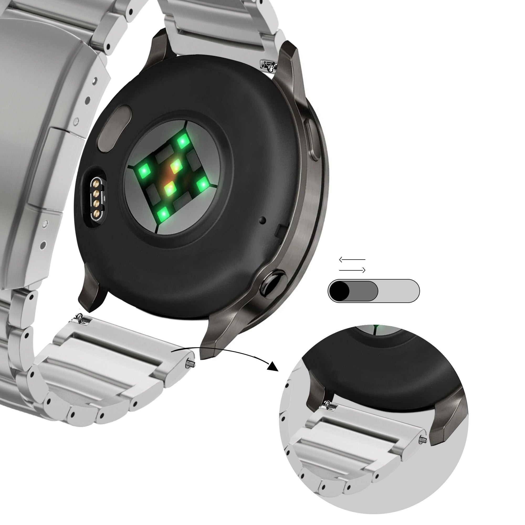 Bandz Garmin Vivoactive 4 Titanium Link Strap (Silver)