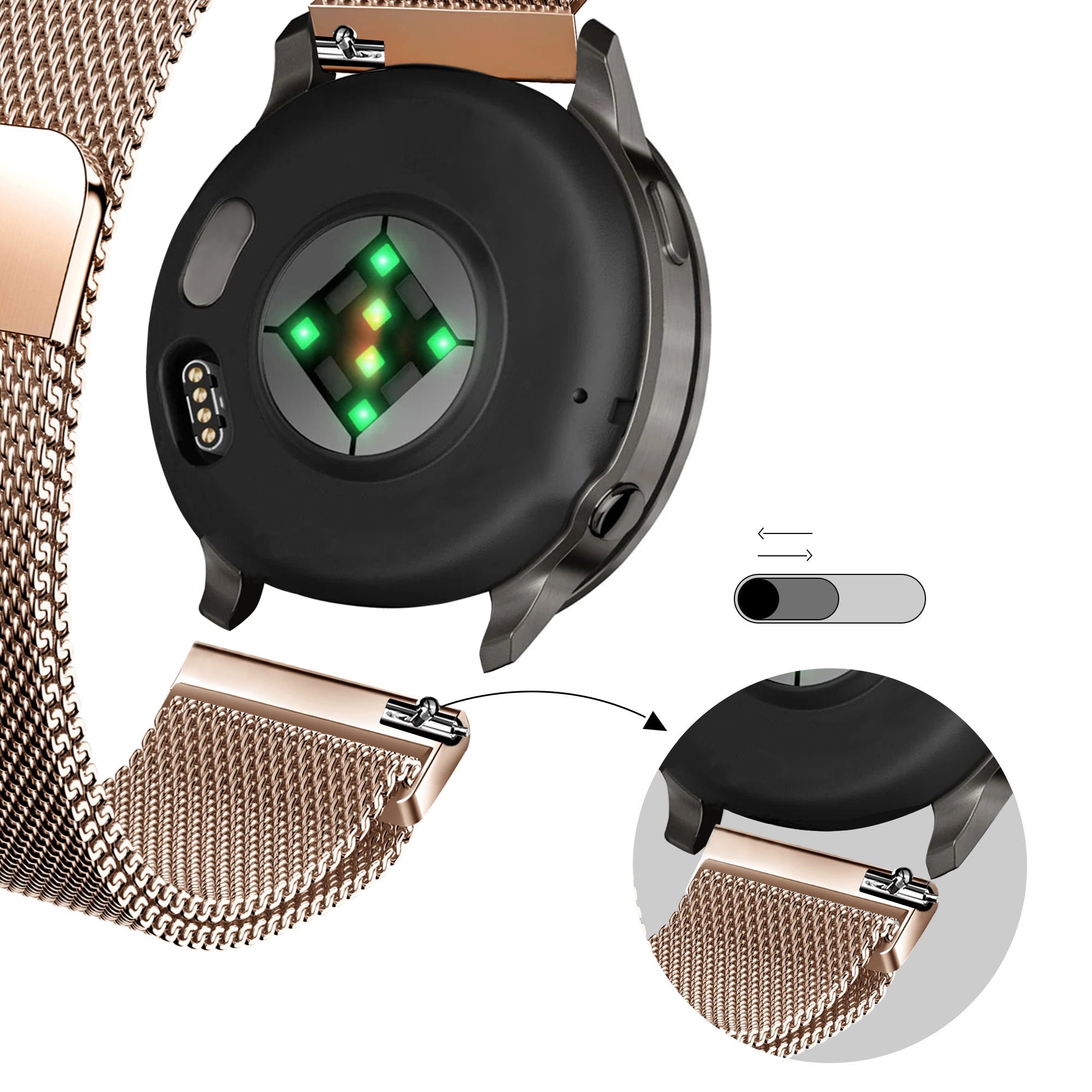 Bandz Garmin Bounce 2 Milanese Loop Strap (Rose Gold)