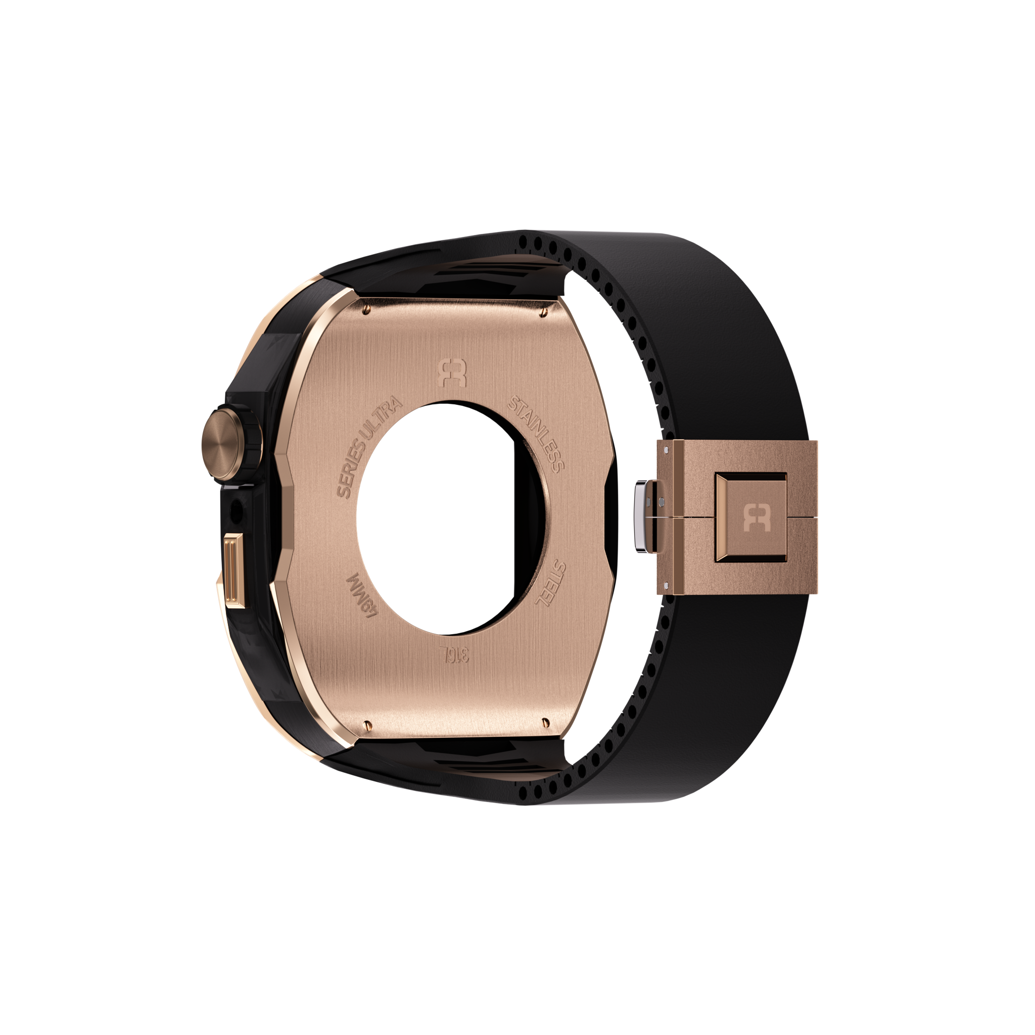 Reqior Boîtier avec bracelet en caoutchouc Apple Watch 45mm (rose or/noir)