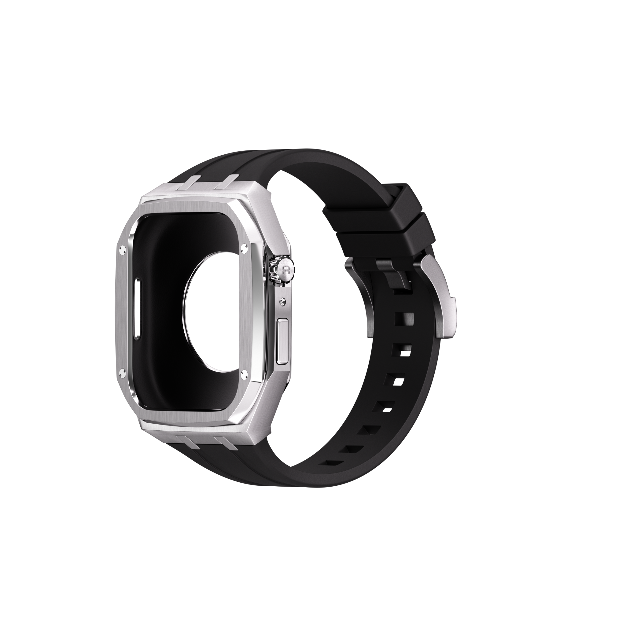 Reqior Apple Watch 45mm Metal Case with Rubber Strap (Silver)