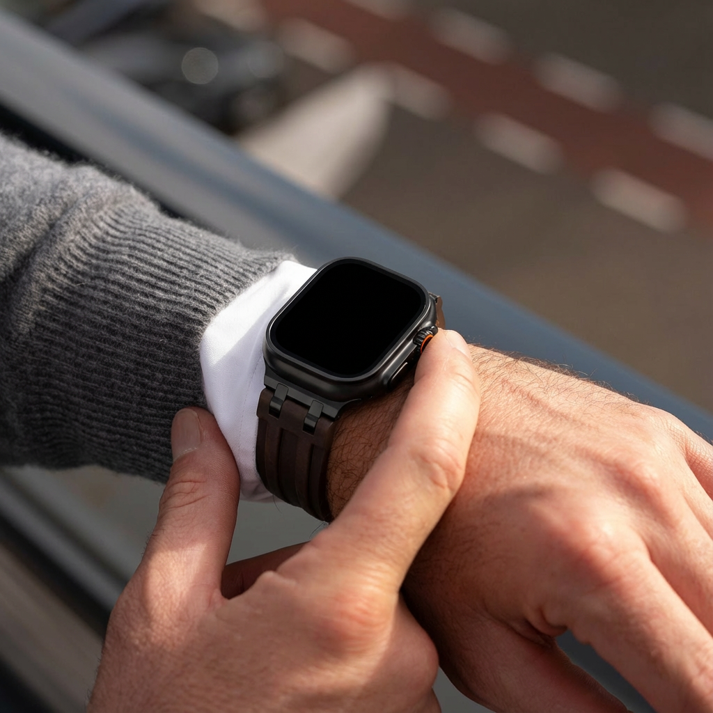 Bracelet cuir solide Apple Watch (café brun)