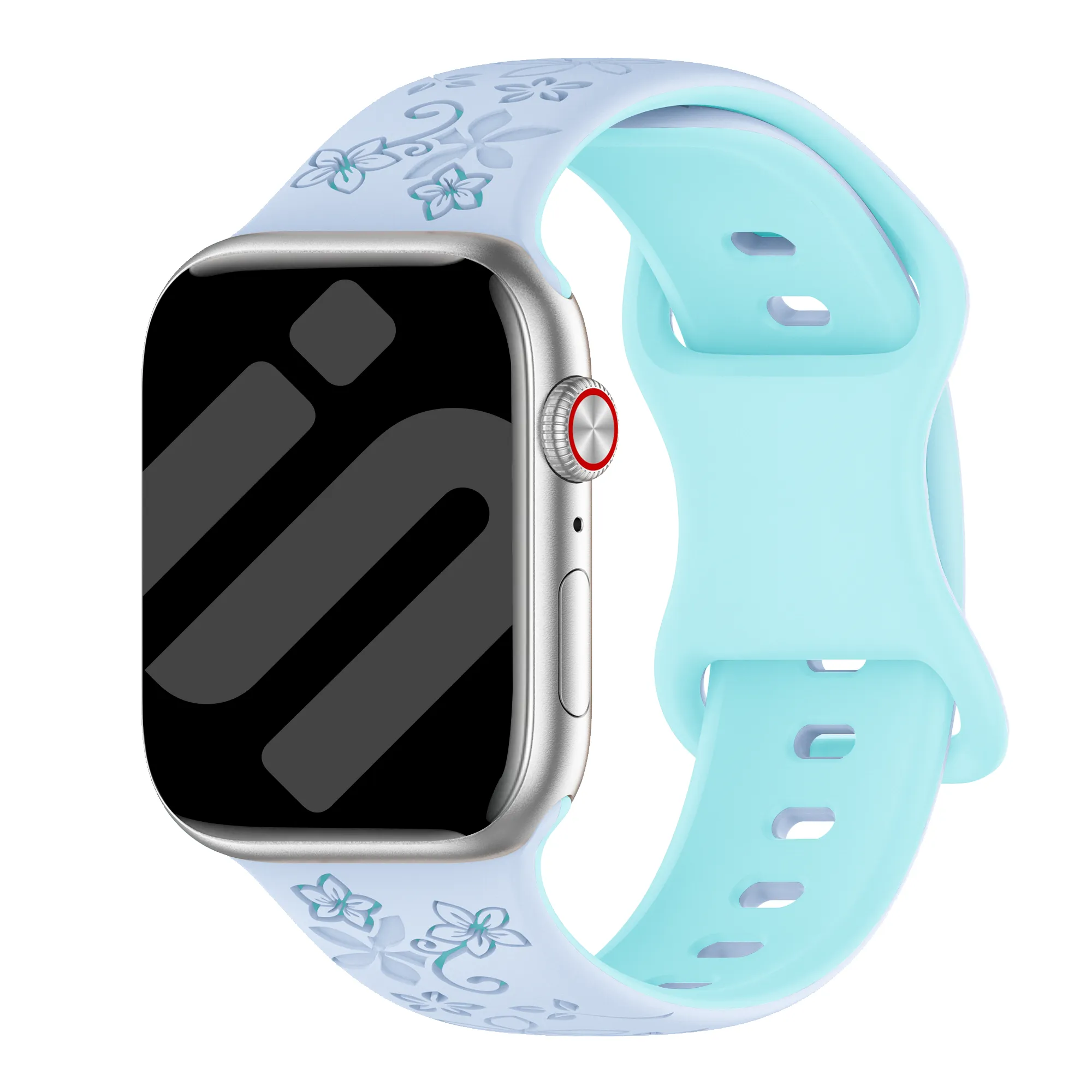 Bracelet silicone à fleurs Apple Watch (bleu clair/bleu glacier)