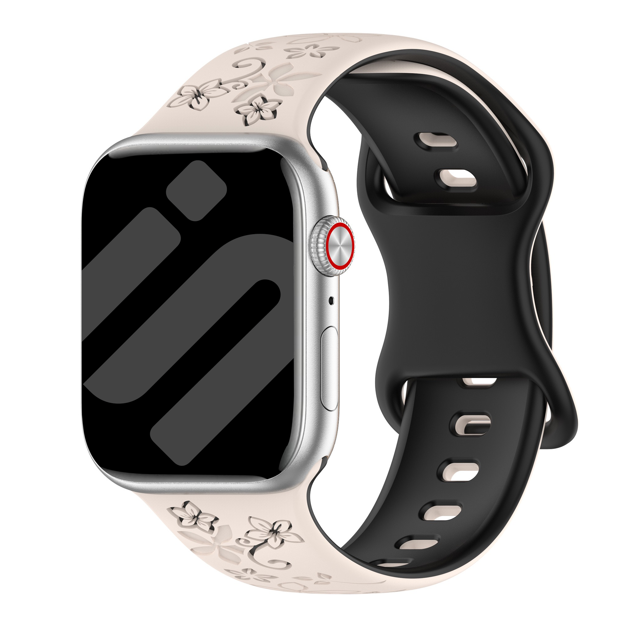 Bracelet silicone à fleurs Apple Watch (lumière stellaire/noir)