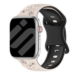 Bracelet silicone à fleurs Apple Watch (lumière stellaire/noir)