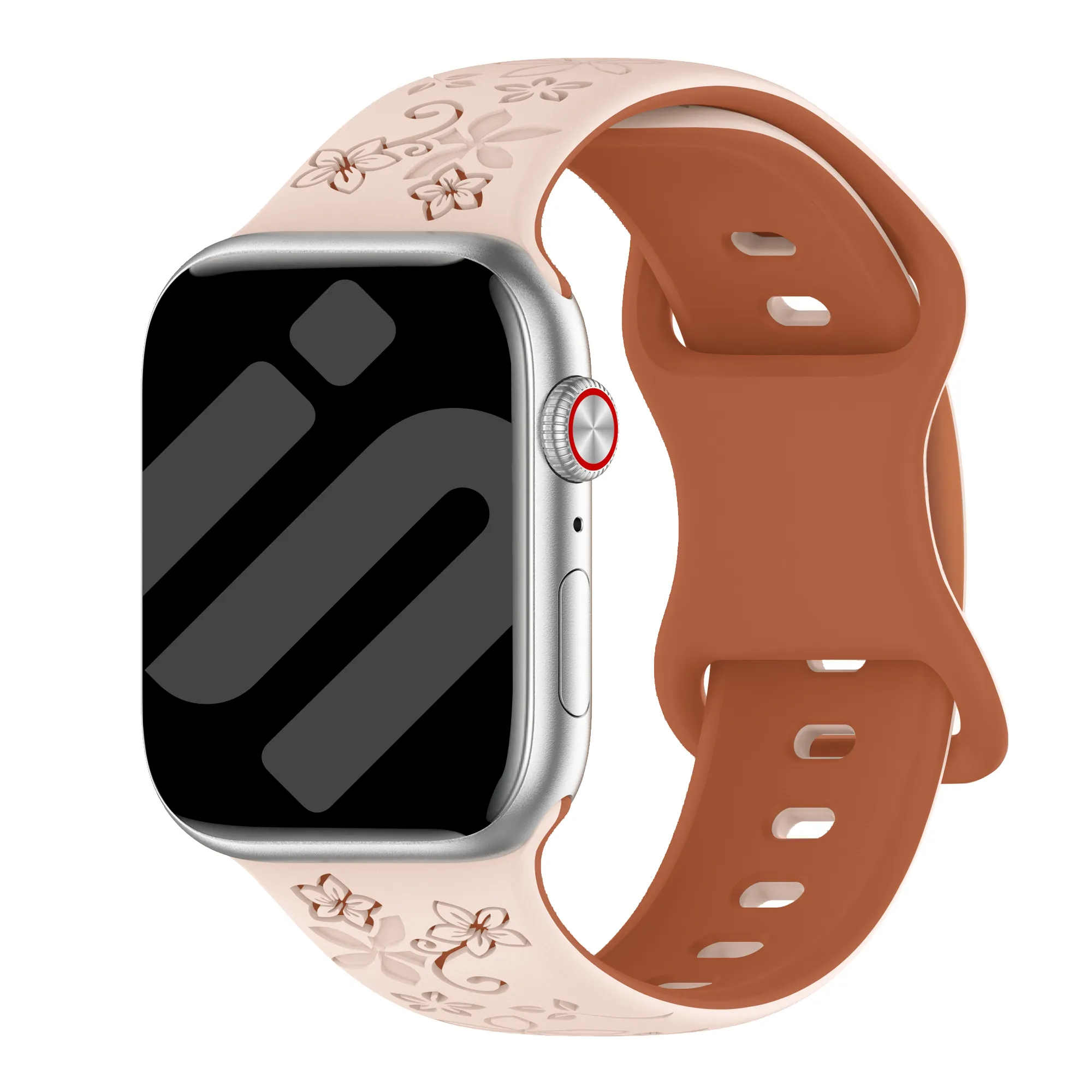 Bracelet silicone à fleurs Apple Watch (milk tea/brun)