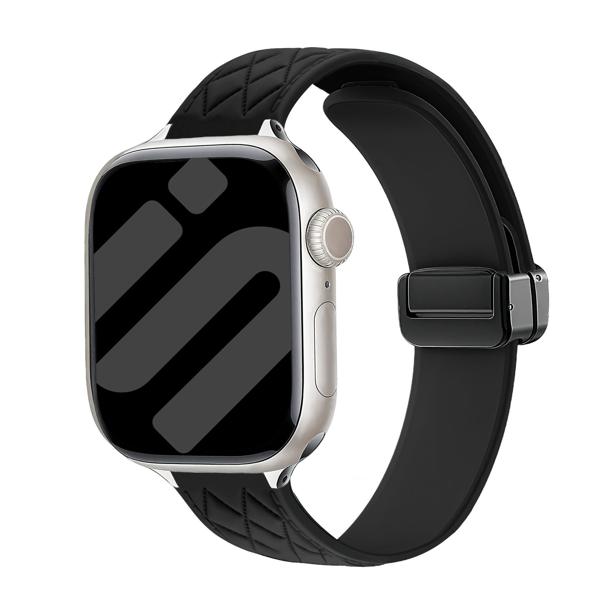 Bracelet silicone 'Diamond' avec boucle Apple Watch (noir)