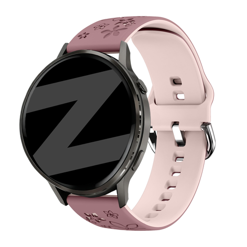 Bandz Bracelet silicone 'Fleurs' Garmin Vivoactive 4s (violet foncé/rose clair)