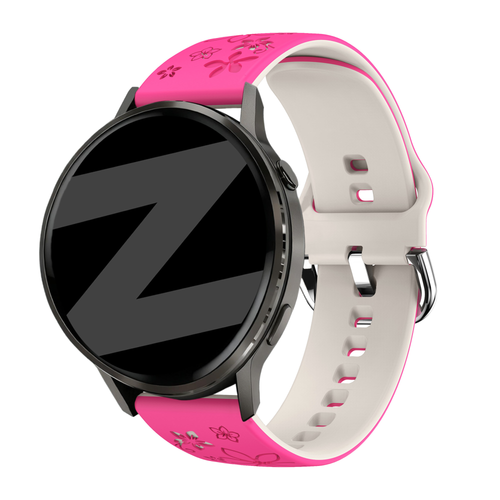 Bandz Bracelet silicone 'Fleurs' Garmin Forerunner 265s (rose vif/lumière stellaire)