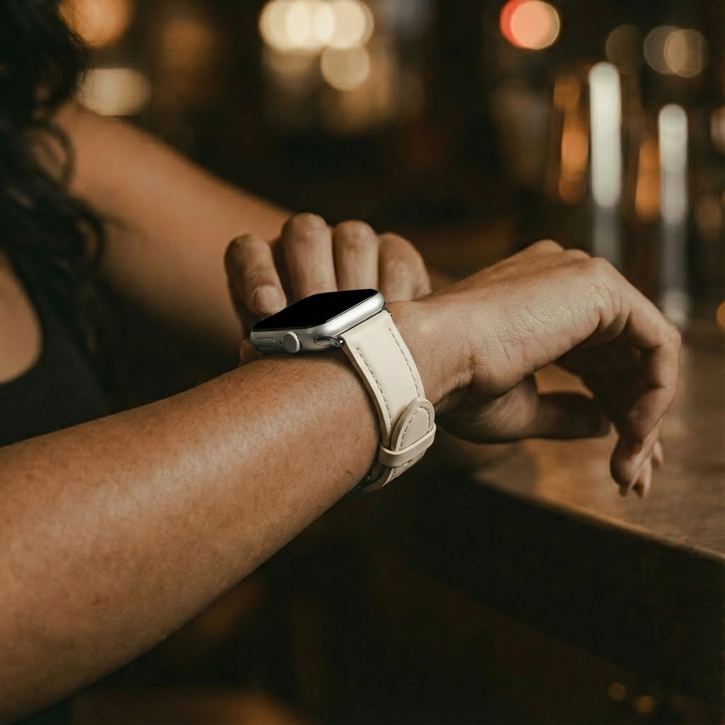 Bracelet cuir 'Slimfit' Apple Watch (beige)