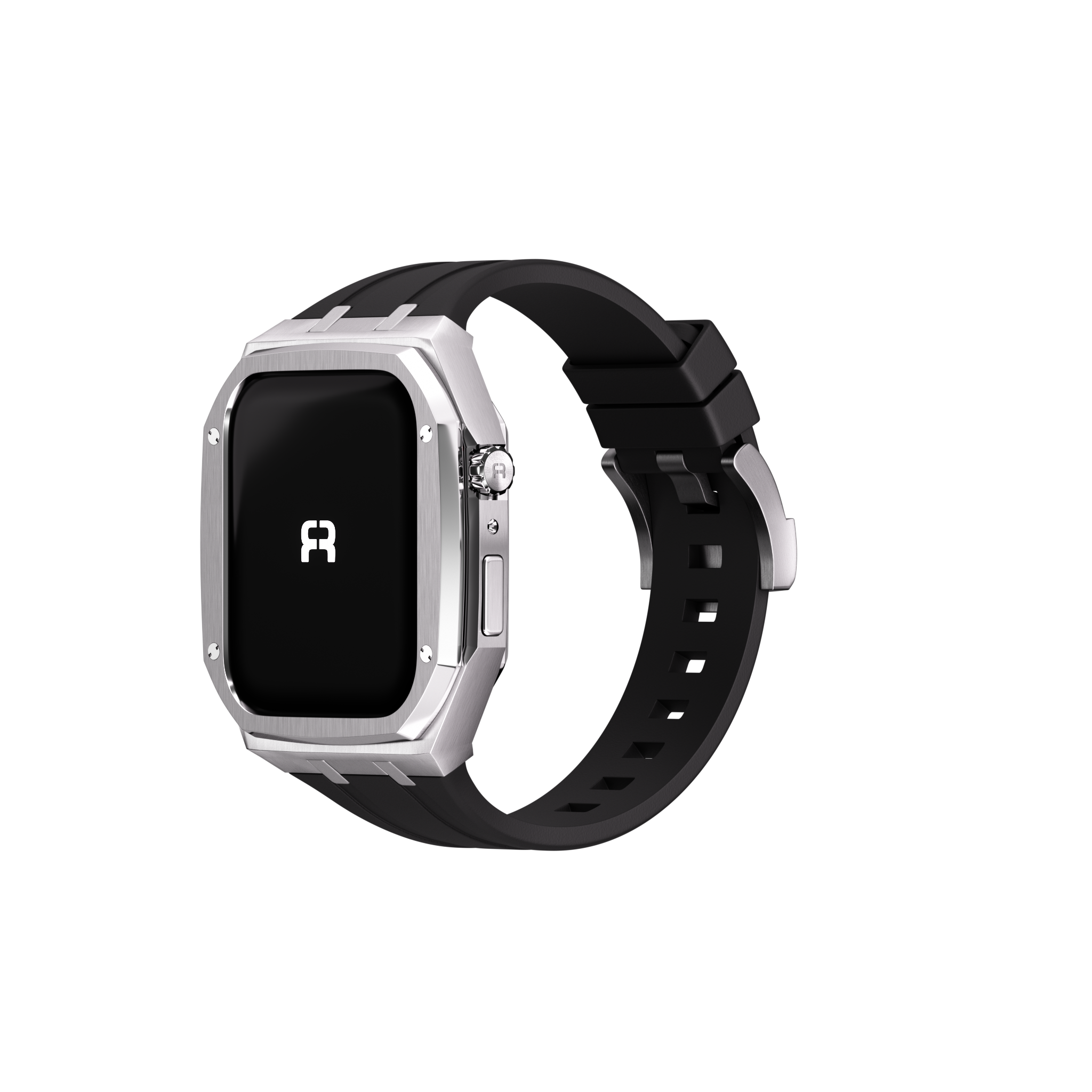 Reqior Boîtier en metal avec bracelet en caoutchouc Apple Watch 45mm (argent)