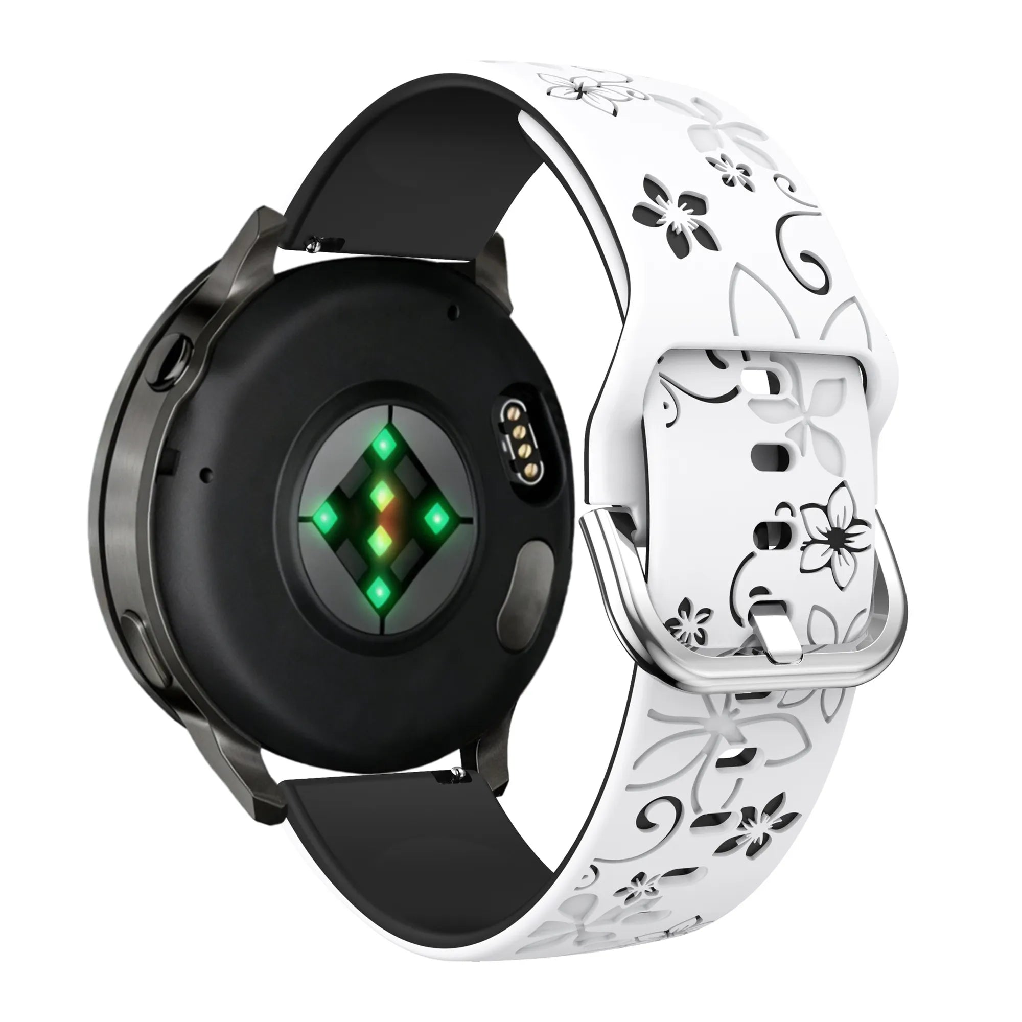 Bandz Bracelet silicone 'Fleurs' Garmin Forerunner 70 (blanc/noir)
