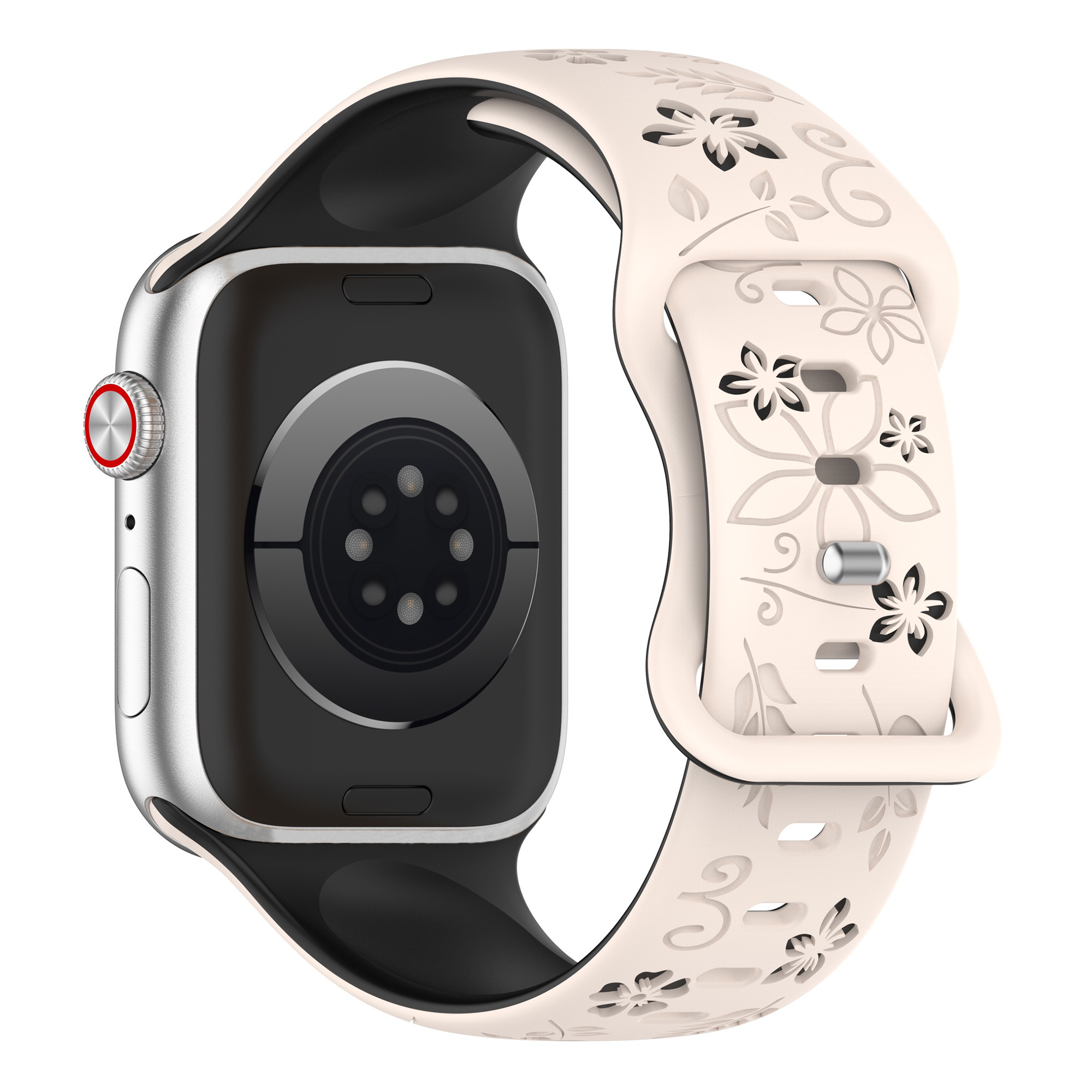 Bracelet silicone à fleurs Apple Watch (lumière stellaire/noir)