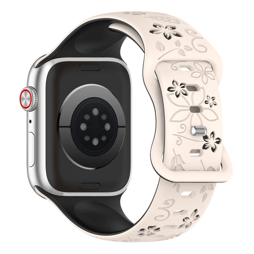 Bracelet silicone à fleurs Apple Watch (lumière stellaire/noir)
