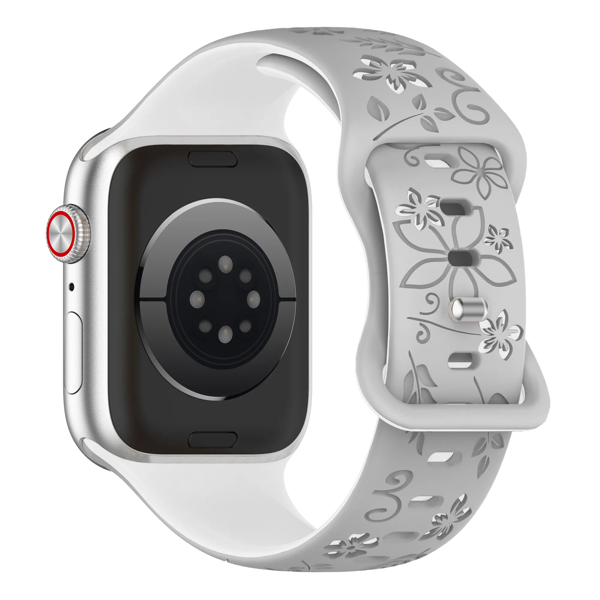 Bracelet silicone à fleurs Apple Watch (gris/blanc)