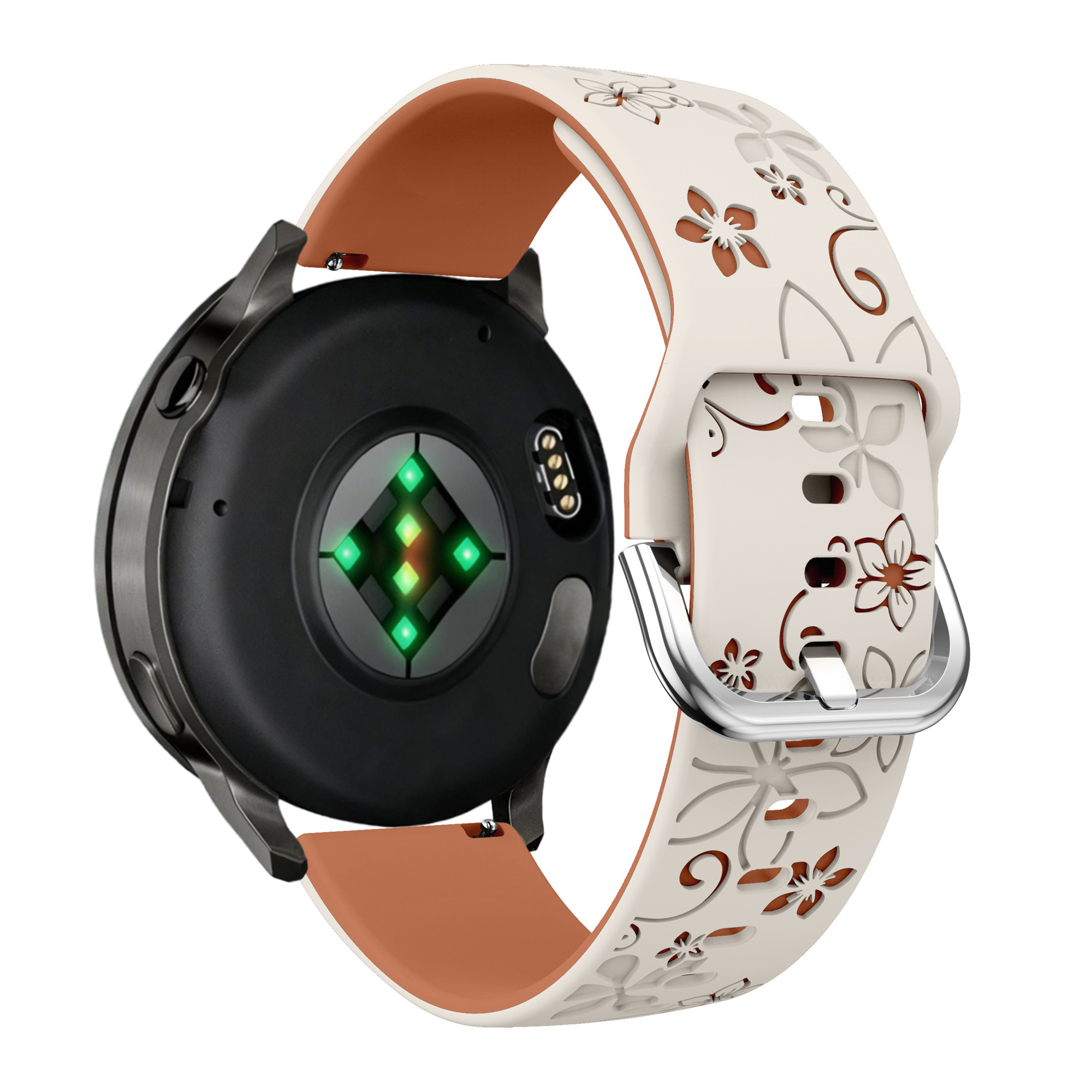 Bandz Garmin Venu 4 - 41mm Silicone Strap 'Flowers' (Starlight/Brown)