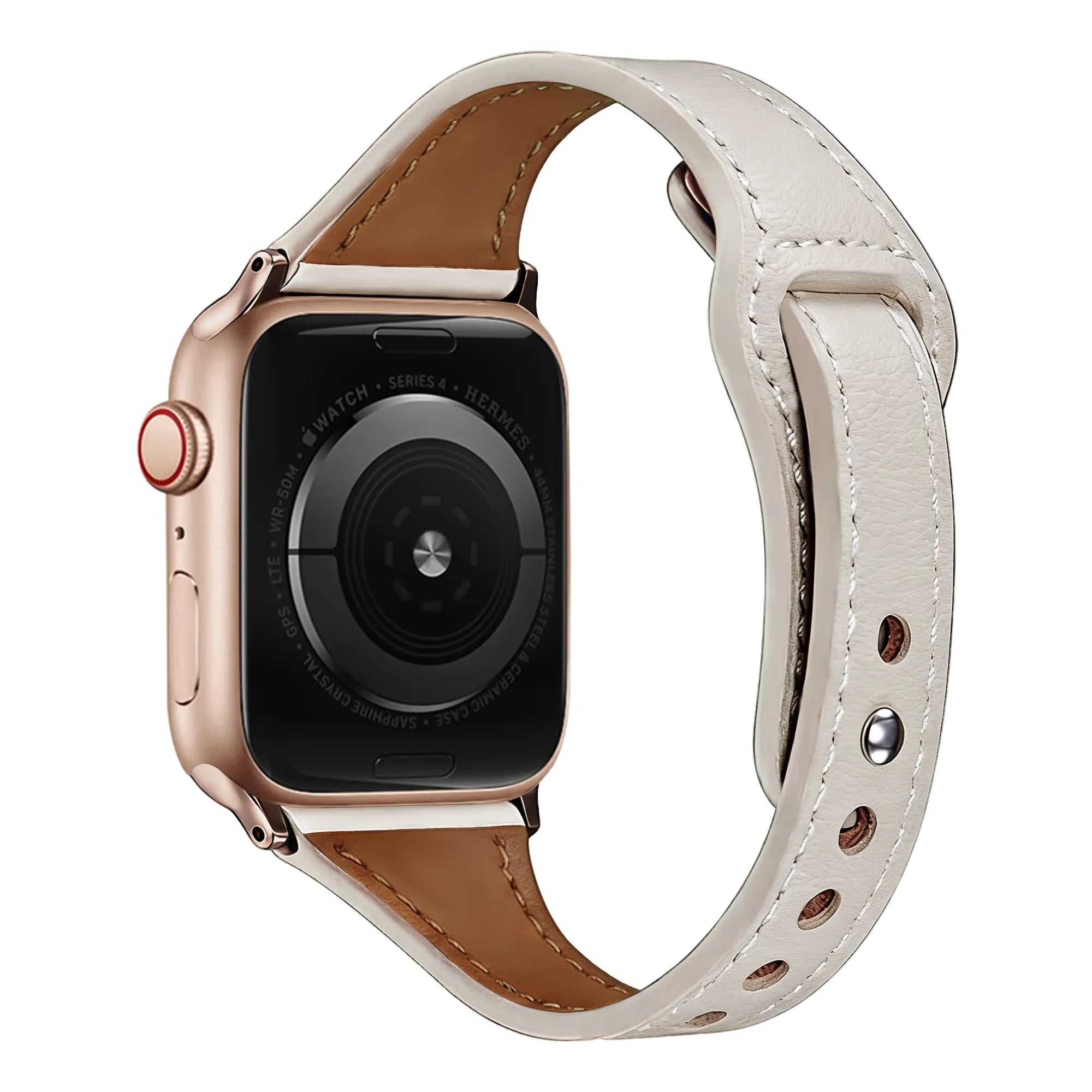 Bracelet cuir avec fermeture à pression Apple Watch (beige)