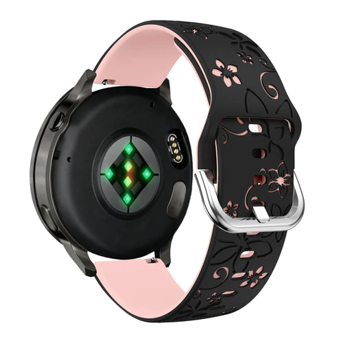 Bandz Garmin Forerunner 265s Silicone Strap 'Flowers' (Black/Light Pink)