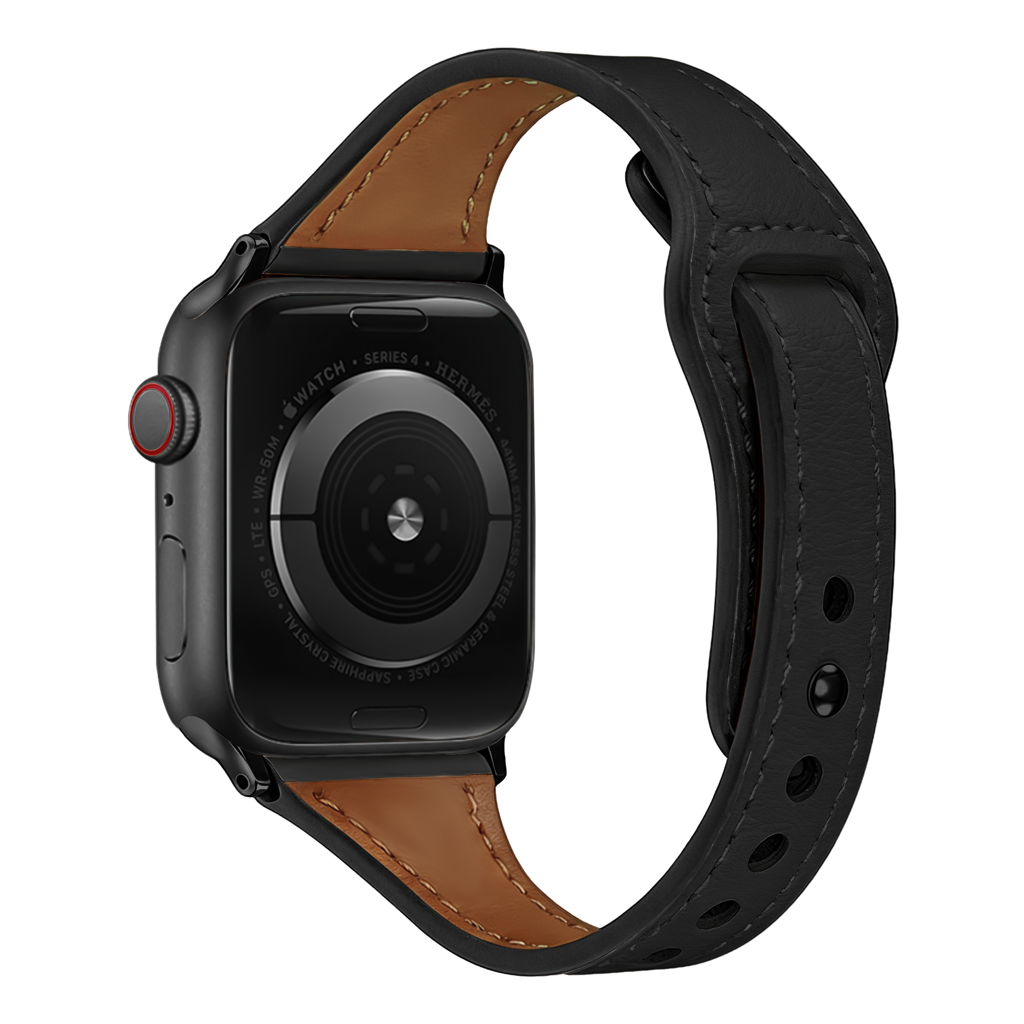 Bracelet cuir avec fermeture à pression Apple Watch (noir)