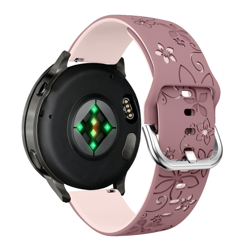 Bandz Bracelet silicone 'Fleurs' Garmin Vivoactive 4s (violet foncé/rose clair)