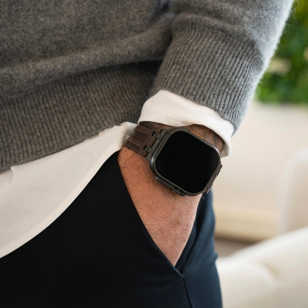 Bracelet cuir solide Apple Watch (café brun)