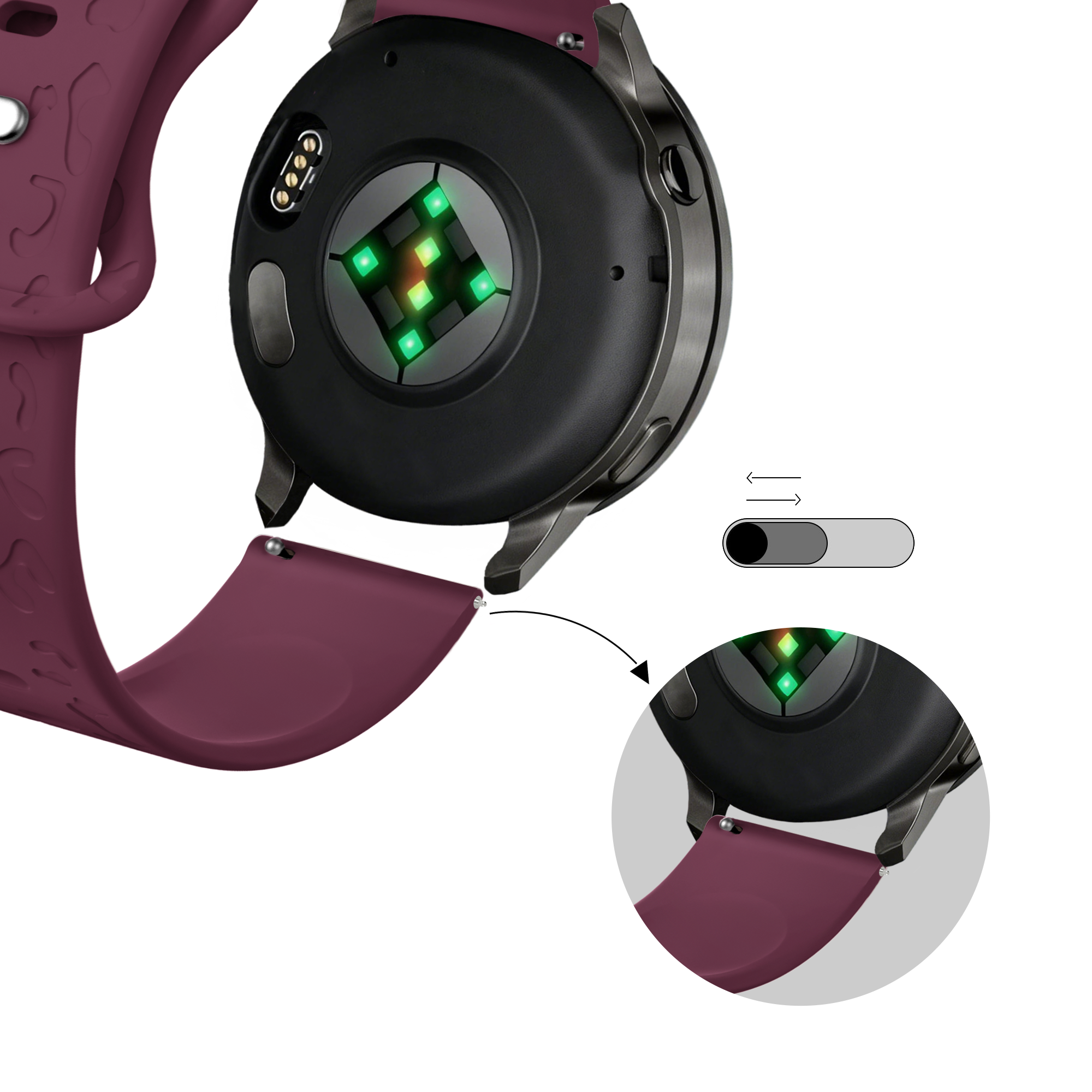 Bandz Garmin Vivoactive 4s Silicone Strap 'Leopard' (Wine Red)