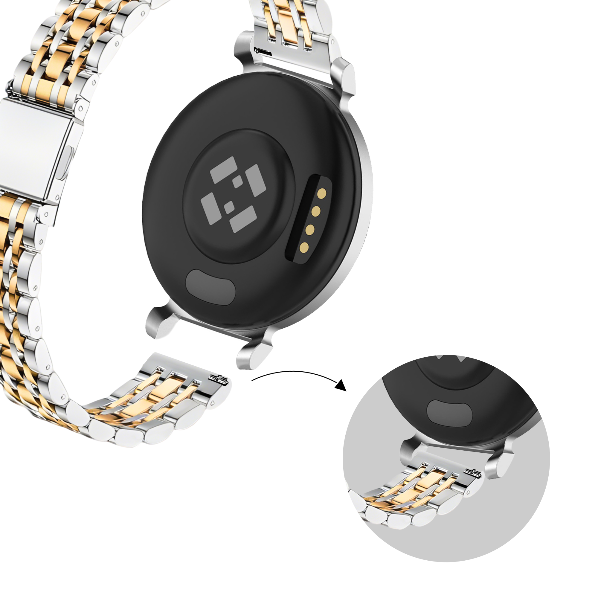 Bandz Pebble Round 2 - 14mm Steel Strap 'Deluxe' (Silver/Gold)