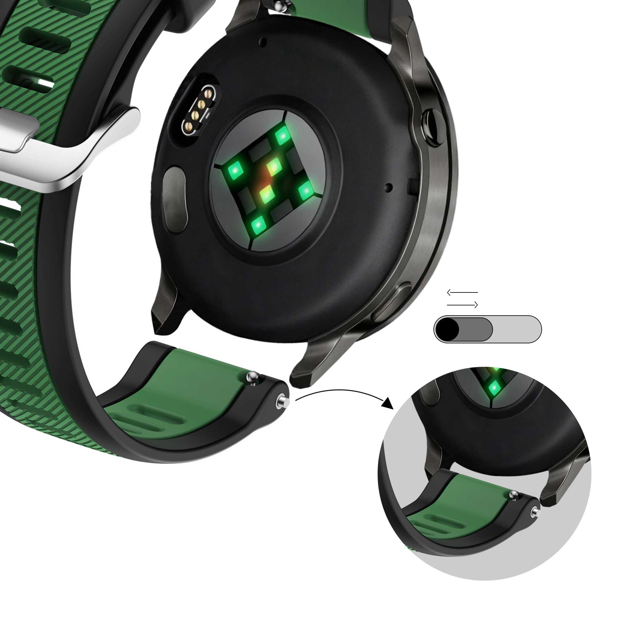 Bandz Garmin Approach J1 Dual Buckled Sport Strap (Black/Green)