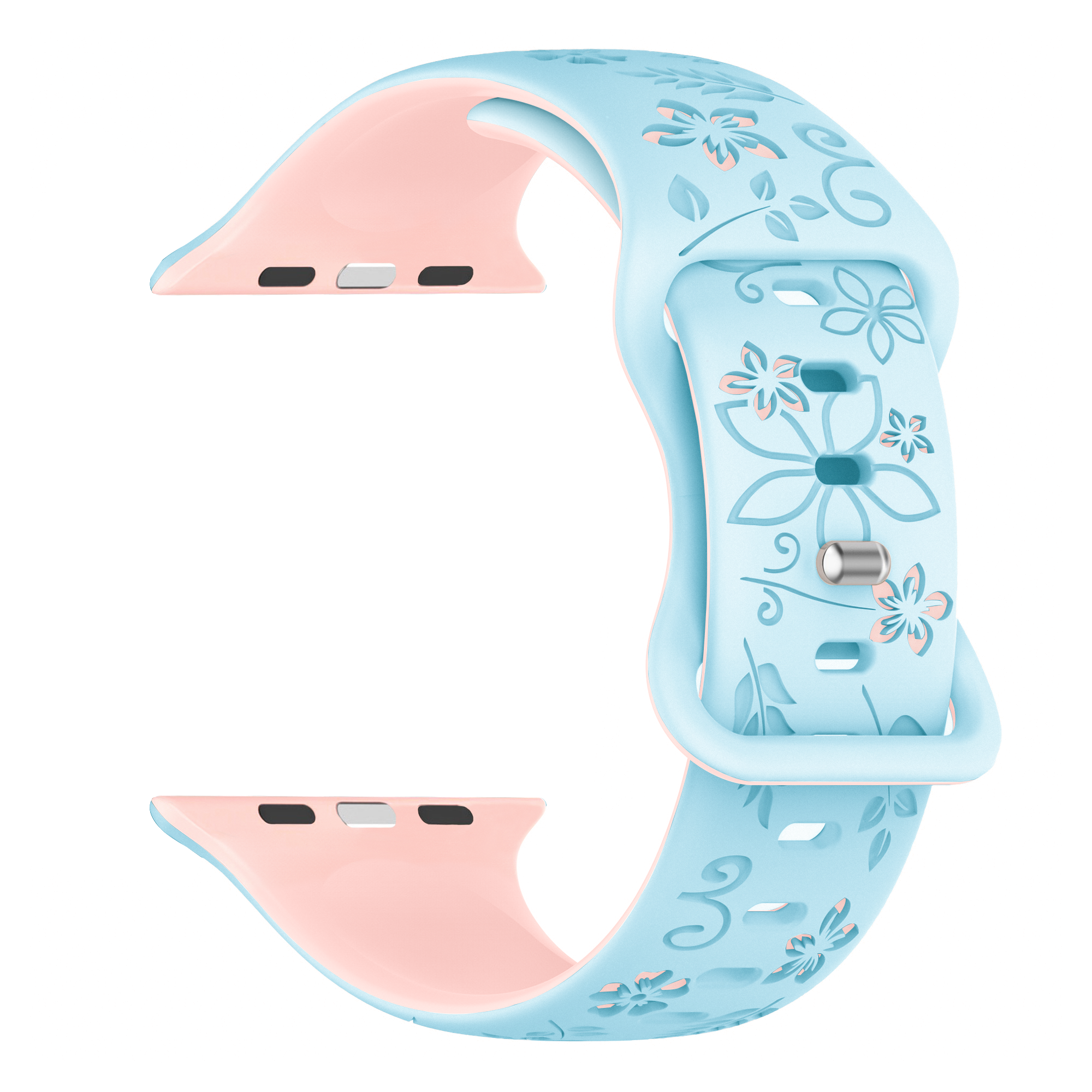 Bracelet silicone à fleurs Apple Watch (bleu/rose)