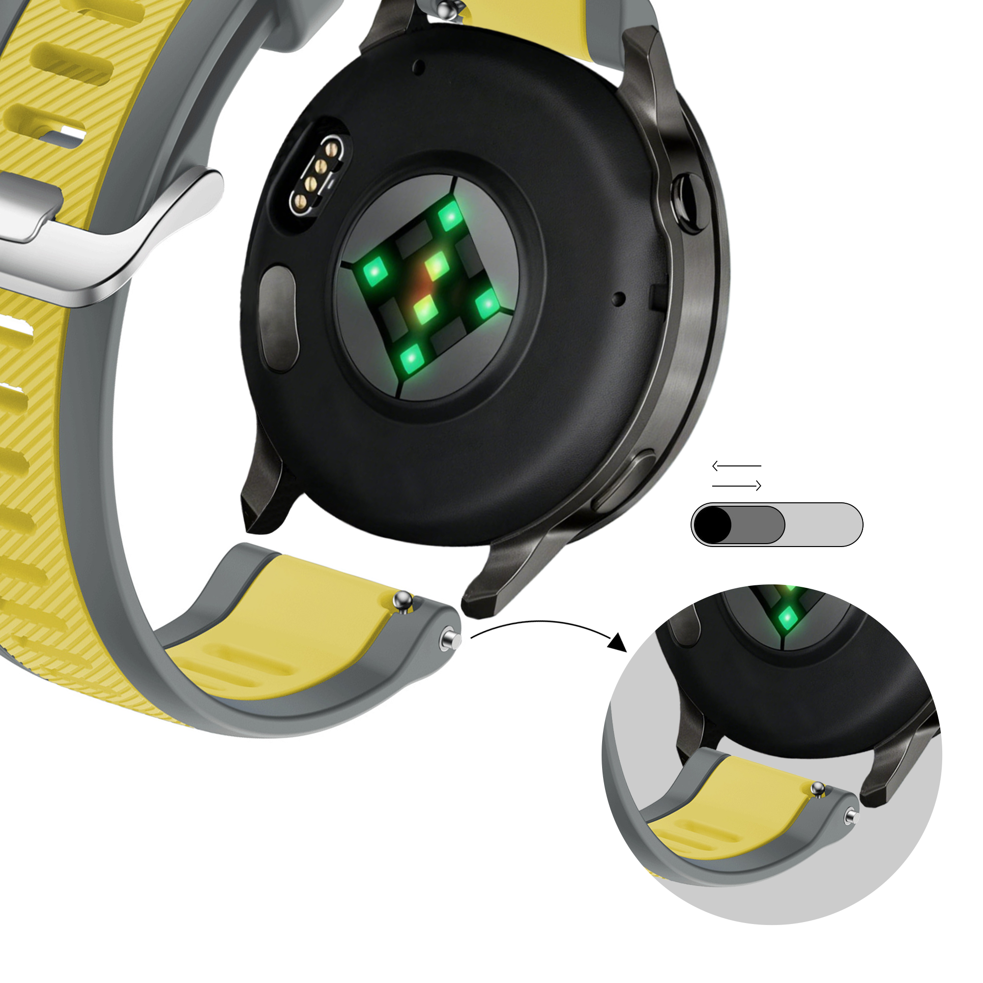 Bandz Bracelet dual sport avec boucle Garmin Vivoactive 5 (gris/jaune)
