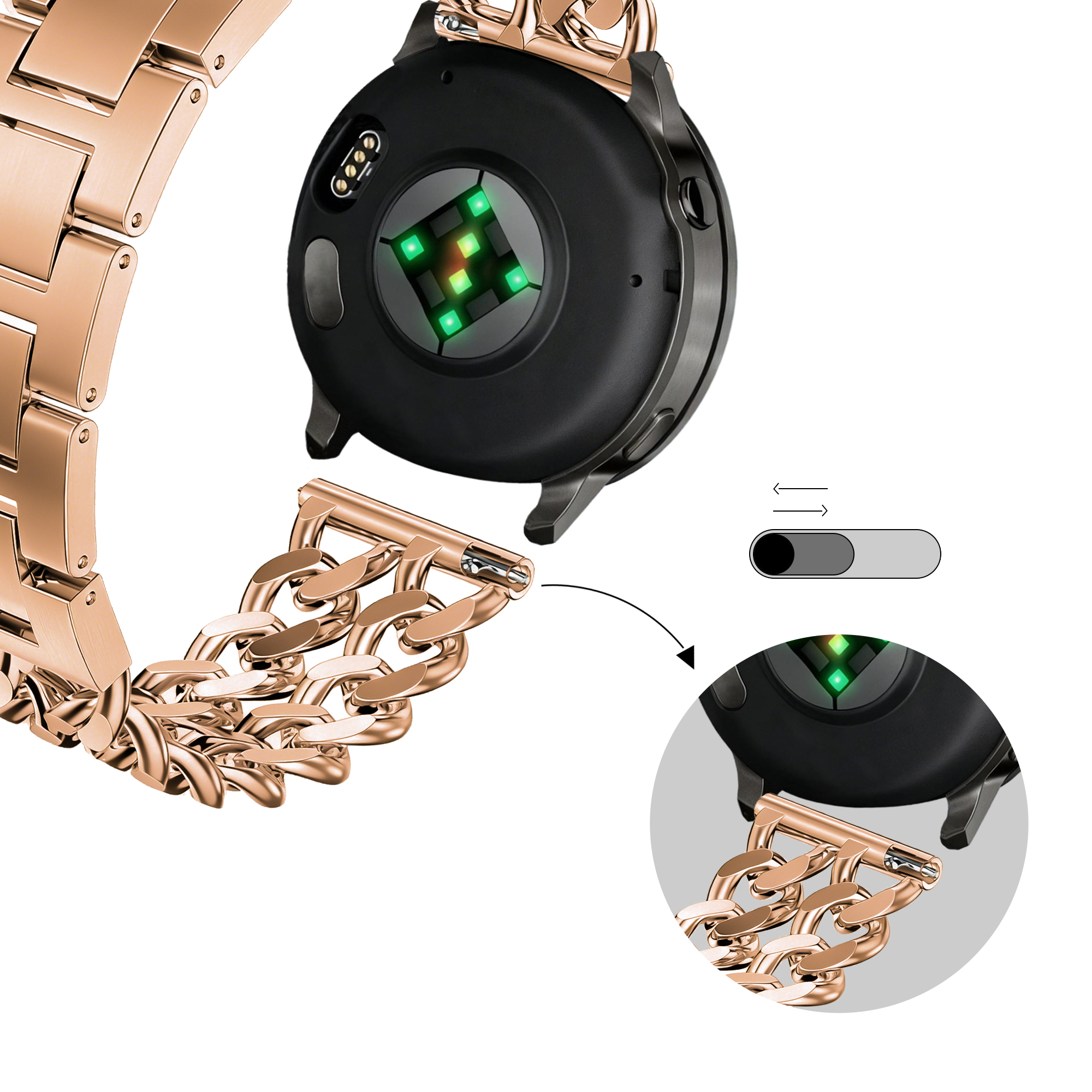 Bandz Bracelet acier 'Double Chains' Polar Ignite (or rose)