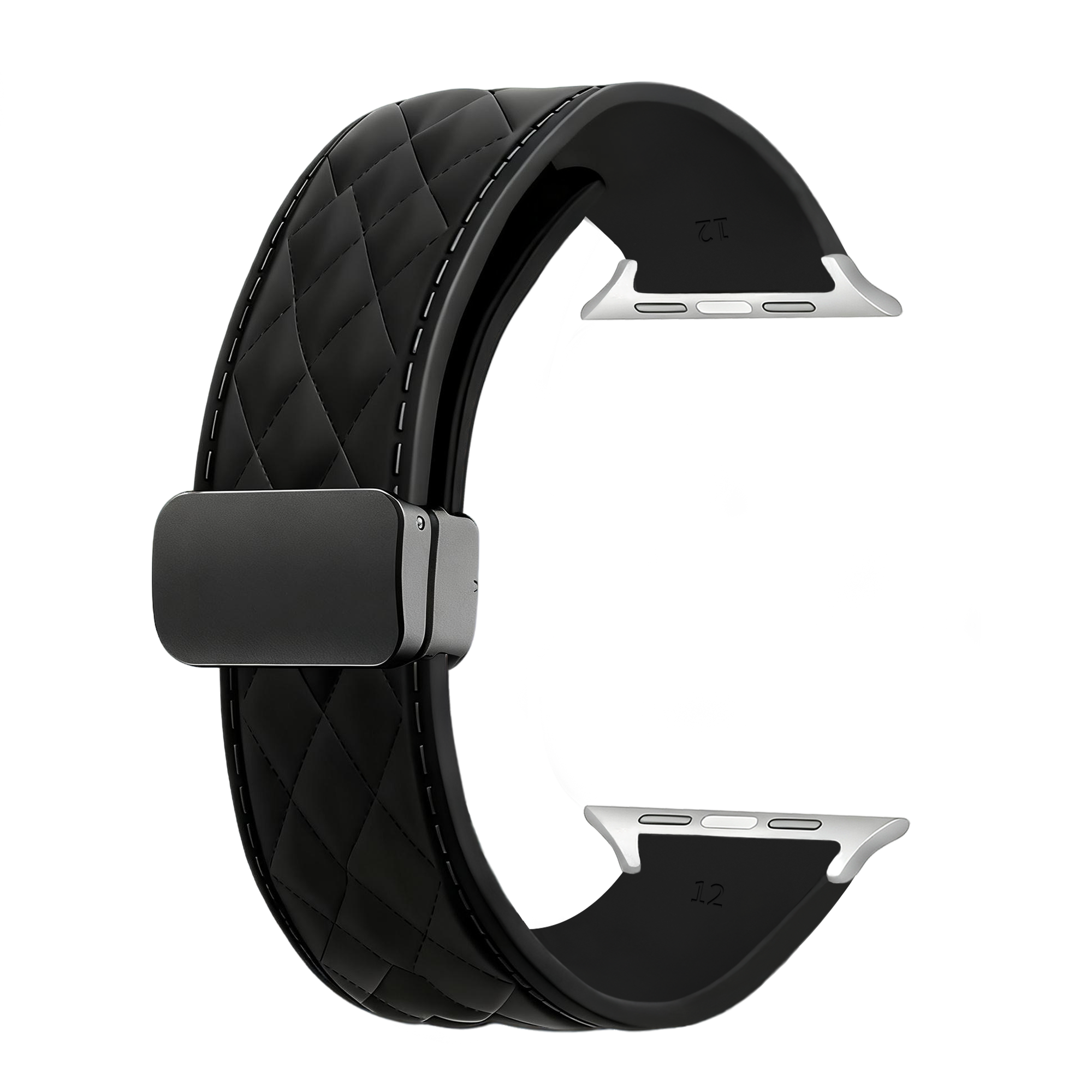 Apple Watch D-Buckle Silicone Diamond Strap (Black)