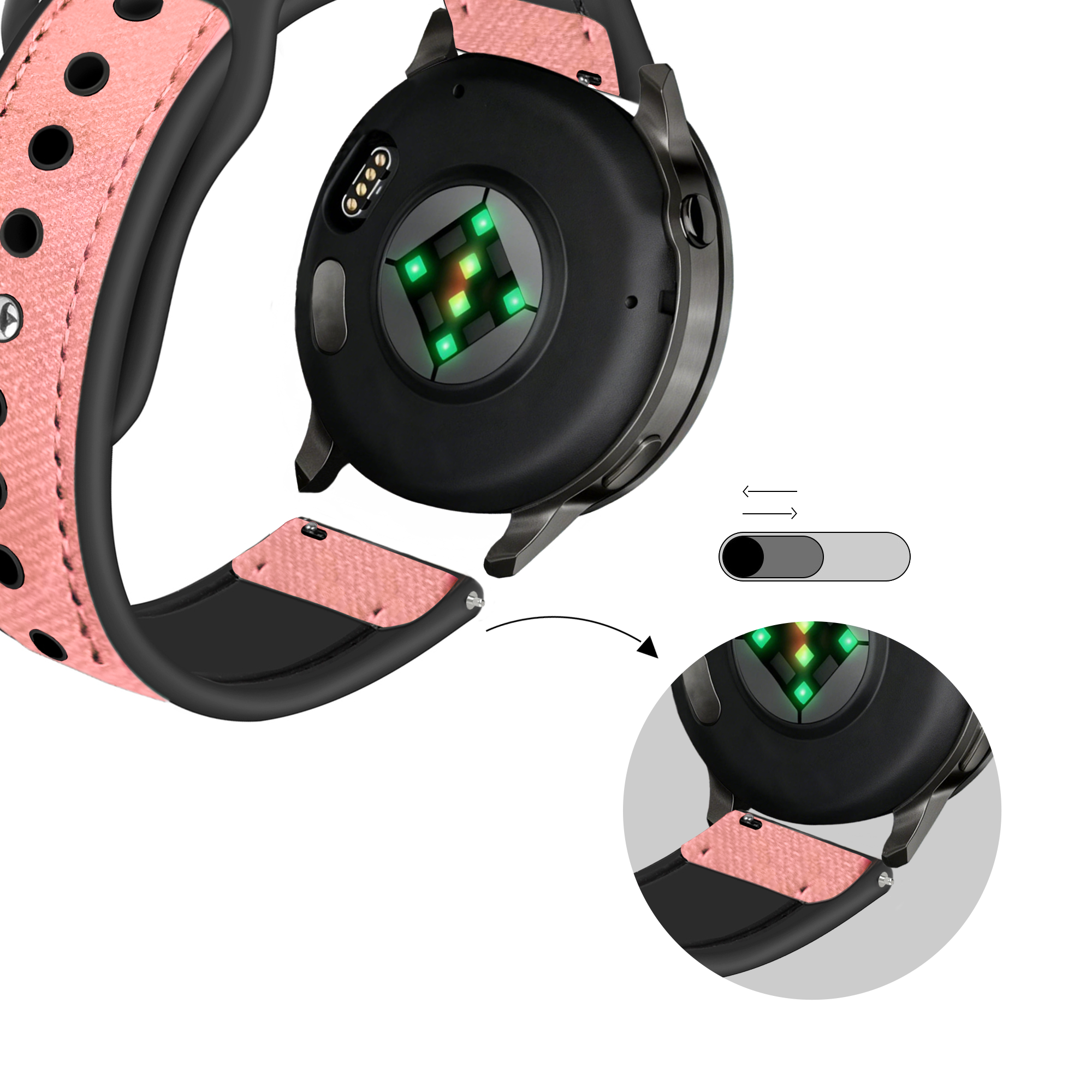 Bandz Garmin Bounce 2 Leather Strap 'Hybrid' (Pink)
