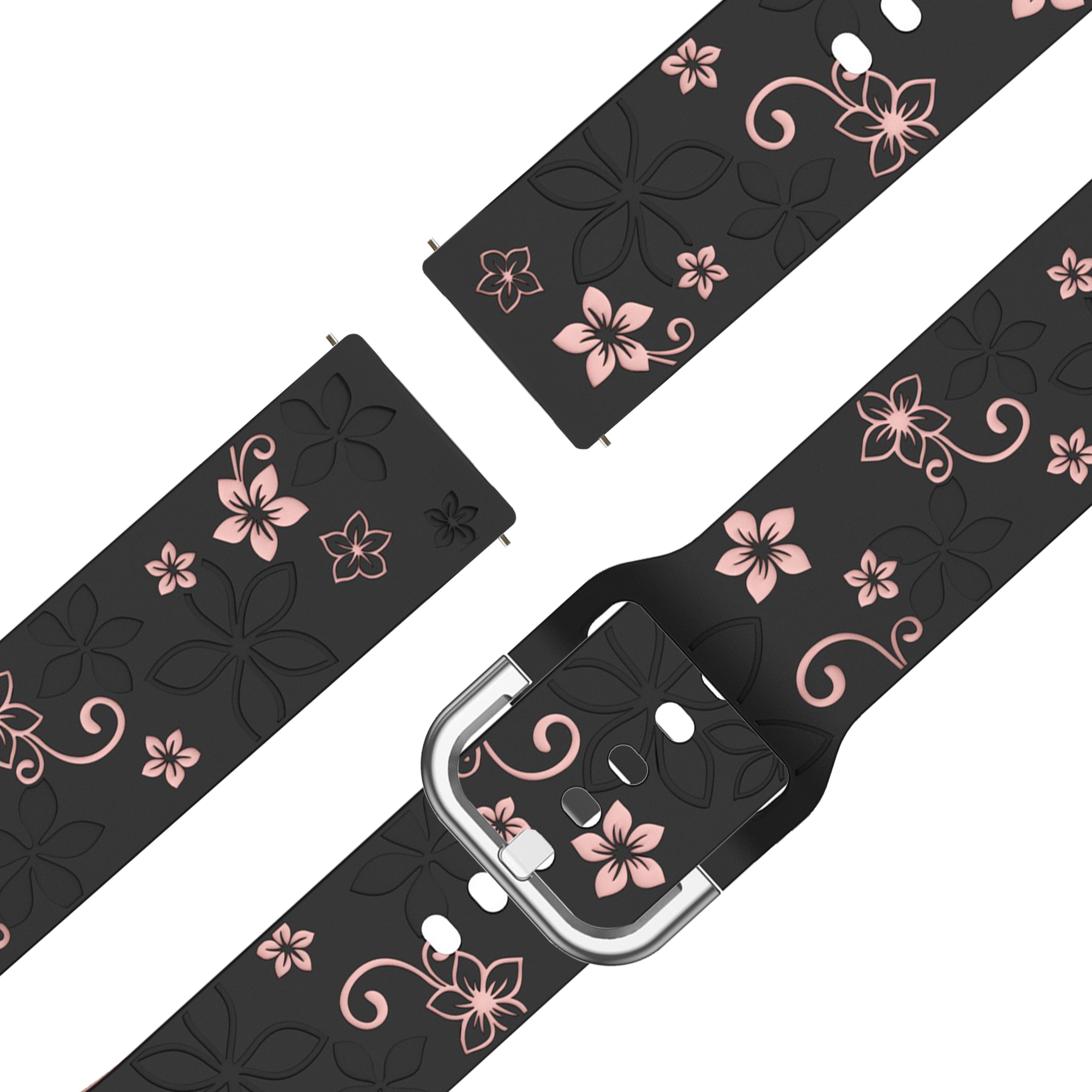 Bandz Garmin Approach S42 Silicone Strap 'Flowers' (Black/Light Pink)