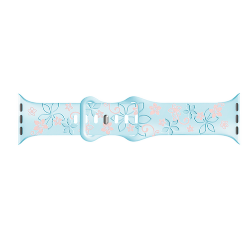 Bracelet silicone à fleurs Apple Watch (bleu/rose)