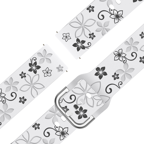 Bandz Garmin Vivoactive 4s Silicone Strap 'Flowers' (White/Black)