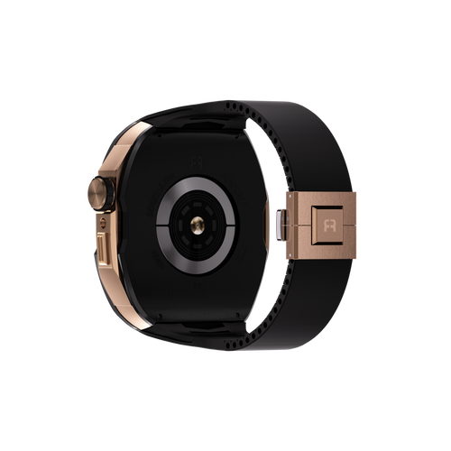 Reqior Apple Watch 45mm Case with Rubber Strap (Black/Rose Gold)