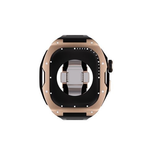 Reqior Apple Watch 45mm Case with Rubber Strap (Rose Gold/Black)