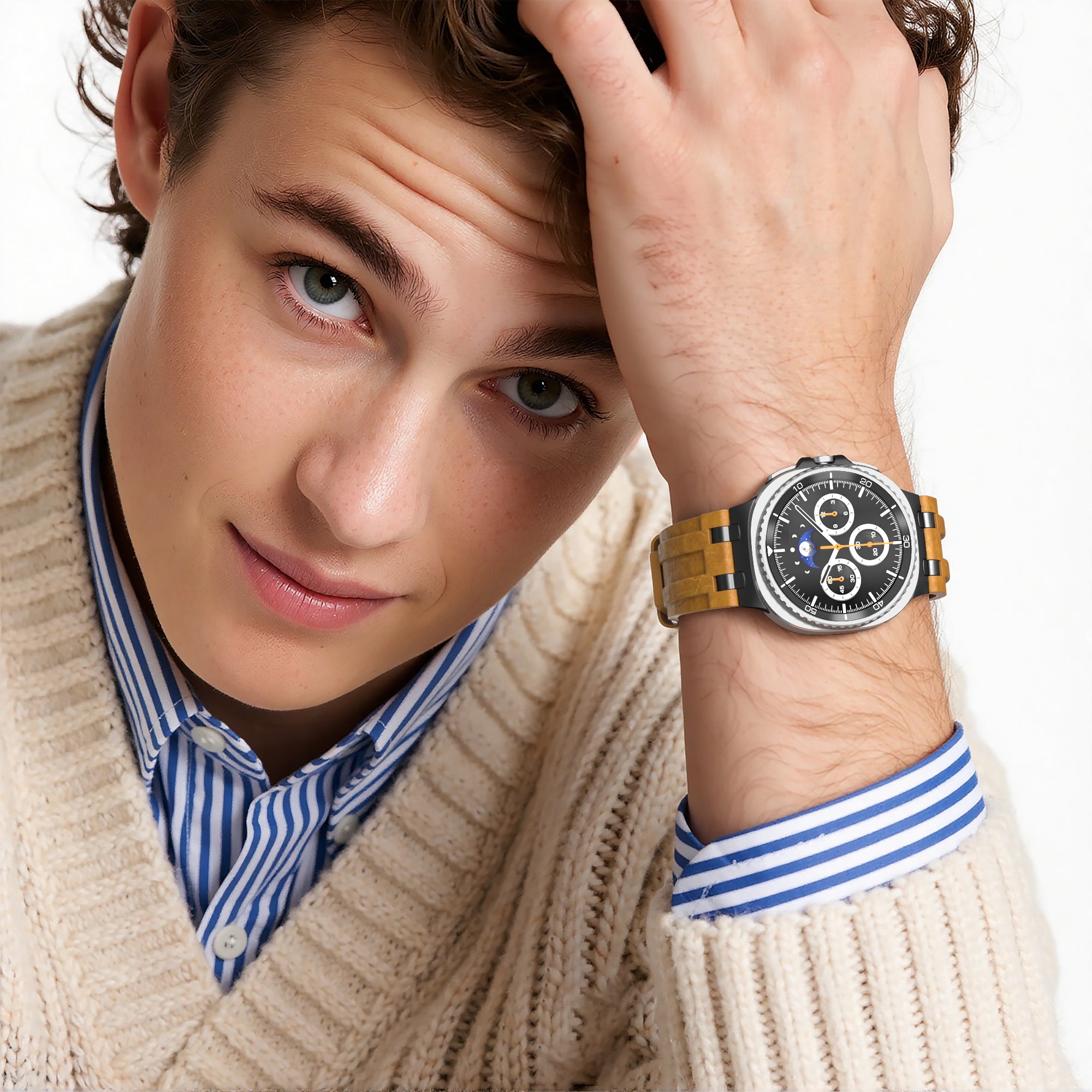 Bracelet cuir solide Samsung Galaxy Watch 8 - 44mm (marron)