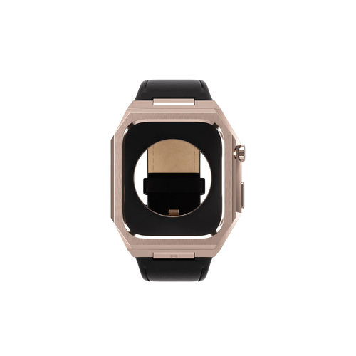 Reqior Boîtier en metal avec bracelet en cuir Apple Watch 45mm (rose or/noir)