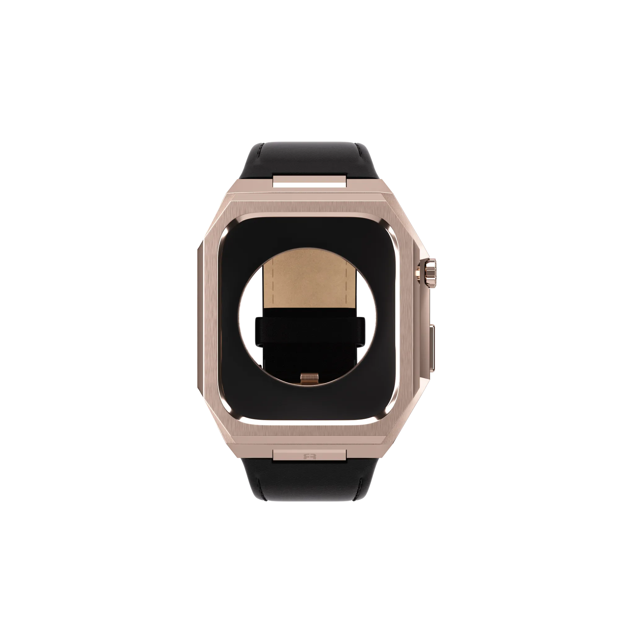 Reqior Boîtier en metal avec bracelet en cuir Apple Watch 45mm (rose or/noir)