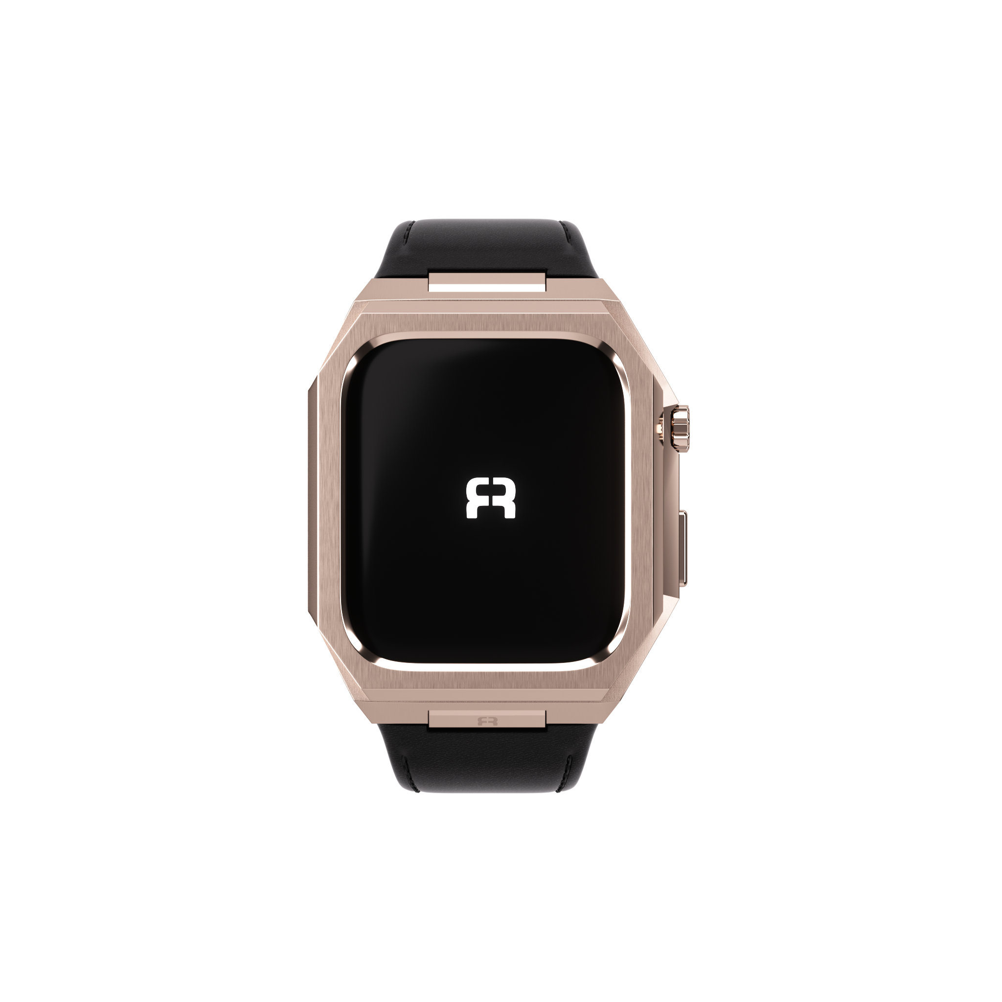 Reqior Boîtier en metal avec bracelet en cuir Apple Watch 45mm (rose or/noir)