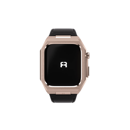 Reqior Boîtier en metal avec bracelet en cuir Apple Watch 45mm (rose or/noir)