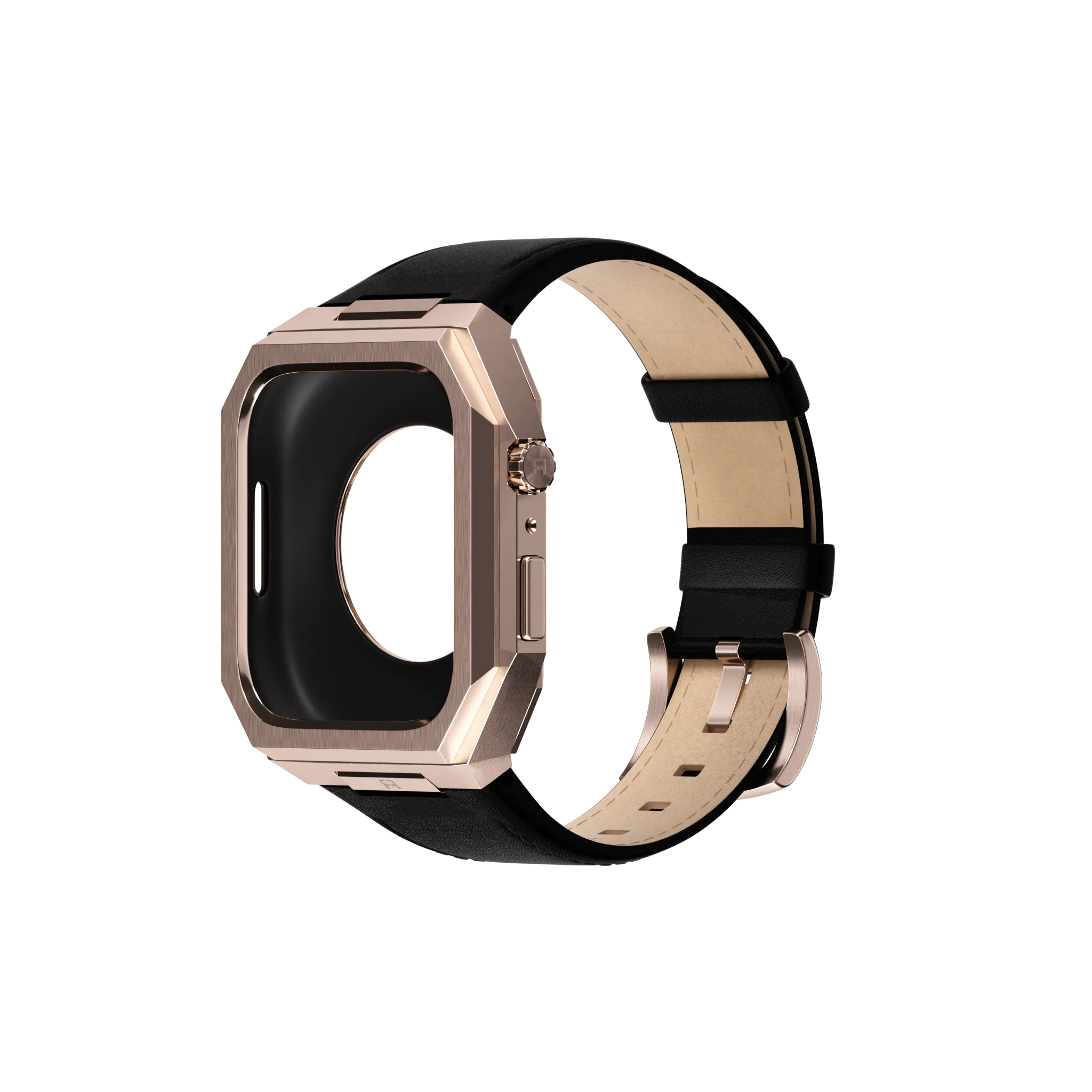 Reqior Boîtier en metal avec bracelet en cuir Apple Watch 45mm (rose or/noir)