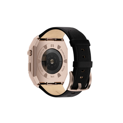 Reqior Boîtier en metal avec bracelet en cuir Apple Watch 45mm (rose or/noir)