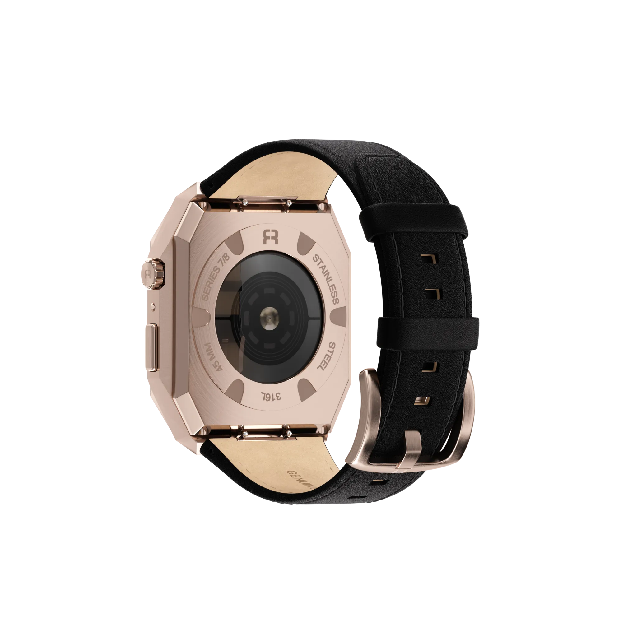 Reqior Boîtier en metal avec bracelet en cuir Apple Watch 45mm (rose or/noir)