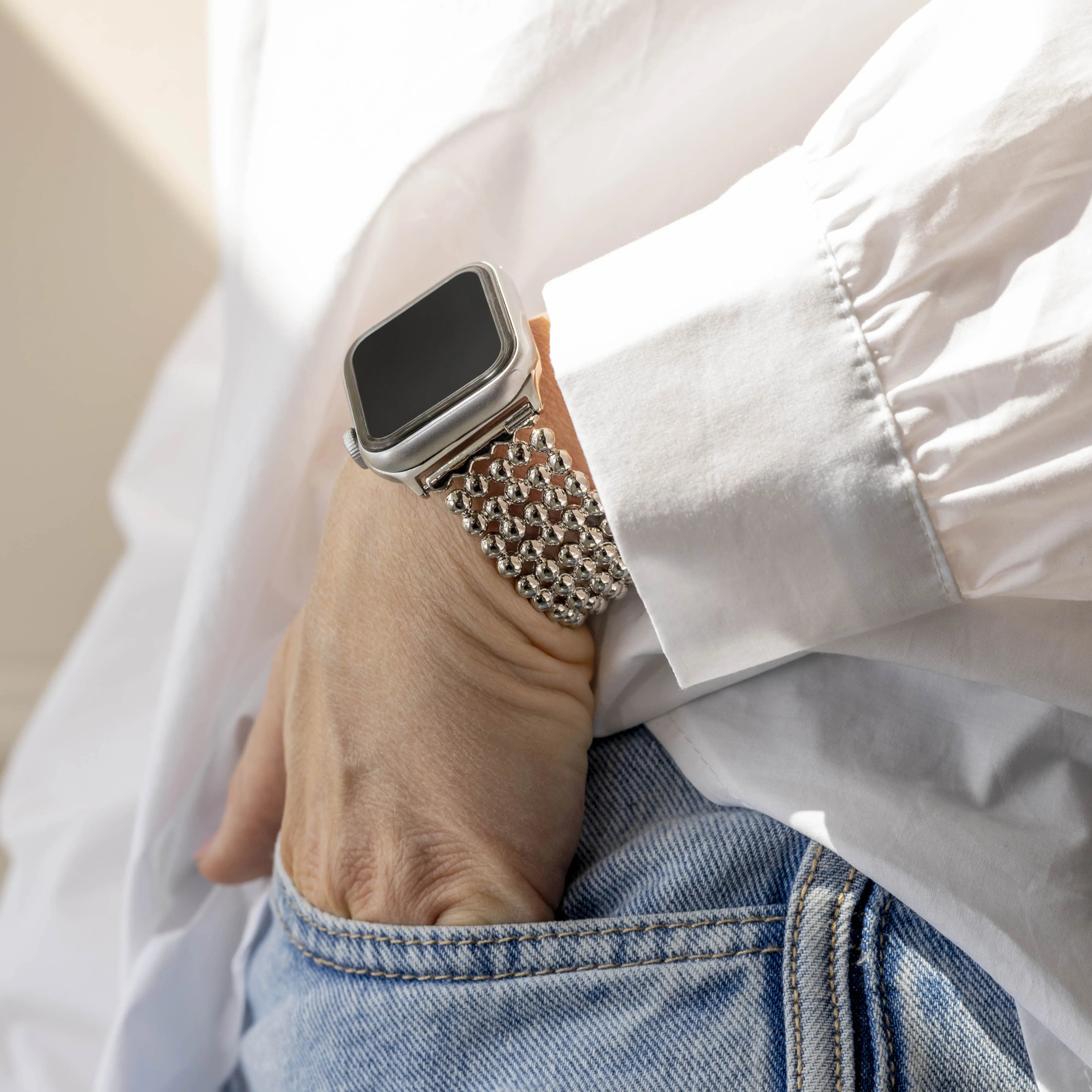 Bracelet perles acier Apple Watch (argent)