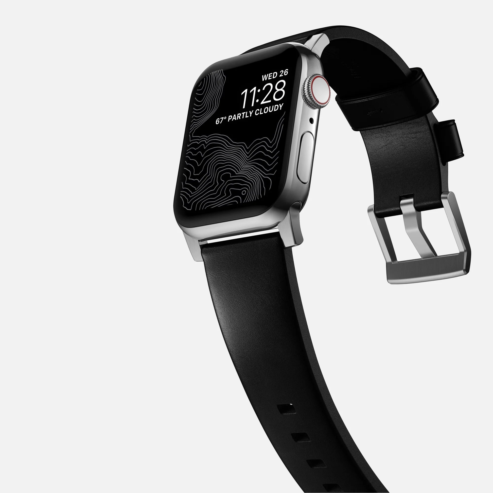 Nomad Modern Apple Watch Leather Strap (Black/Silver)