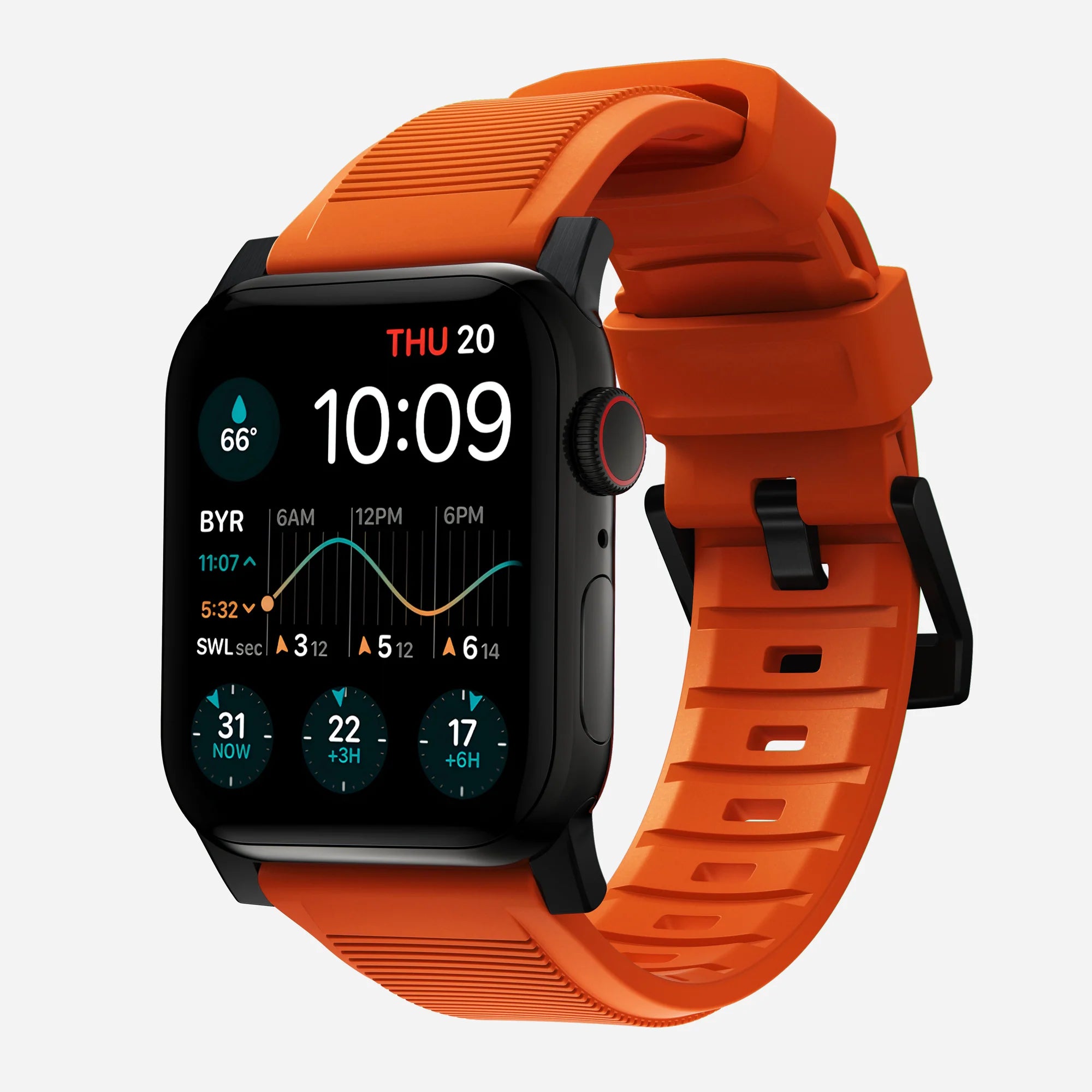Nomad Bracelet de silicone résistant Apple Watch (noir/ultra orange)