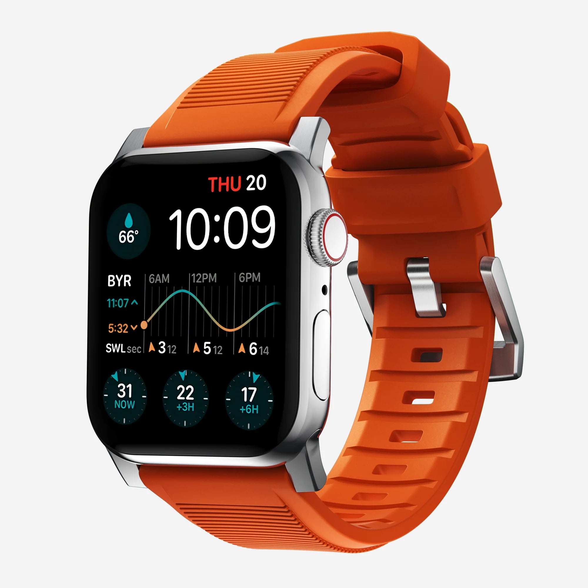 Nomad Bracelet de silicone résistant Apple Watch (argenté/ultra orange)